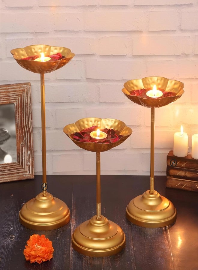 MAXXINN Decorative Urli Bowl Tealight Holder Stand | Set of 3 for Decoration Floating Diya Home Decor Showpiece for Diwali, Weddings, Anniversaries, House Warmings | Gold Finish (Set of 3) - Image 2